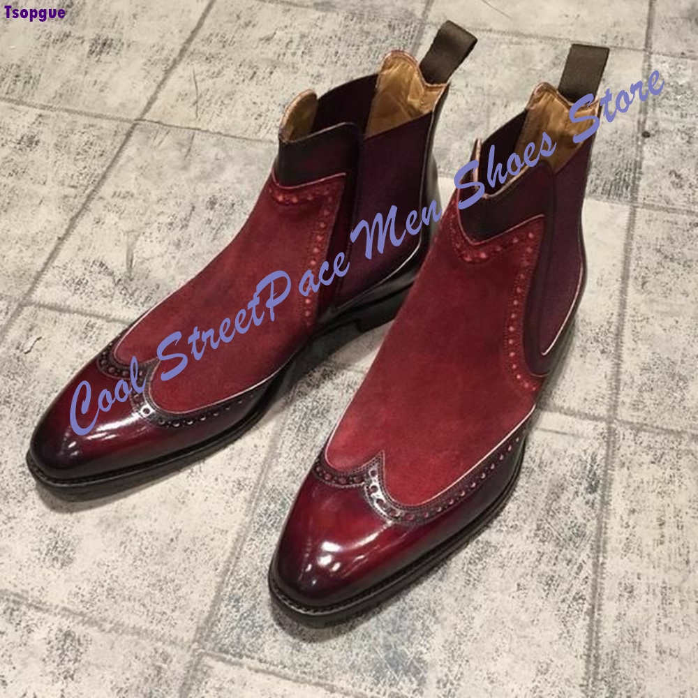 Leather Shoe Polish - Sepatu Boots Chelsea Pria Vintage Merah