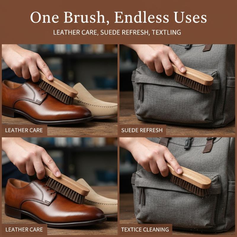 Leather Shoe Polish - 1 Buah Sikat Sepatu Kayu Bulu